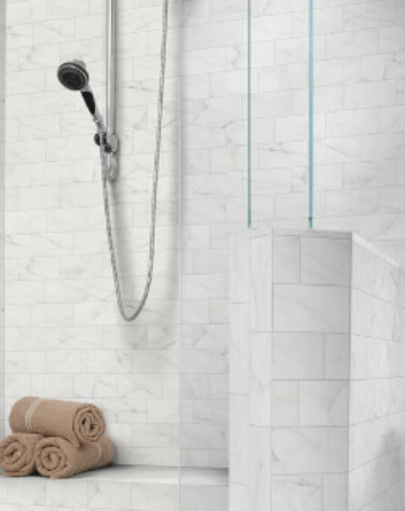 Custom shower tile in a bathroom